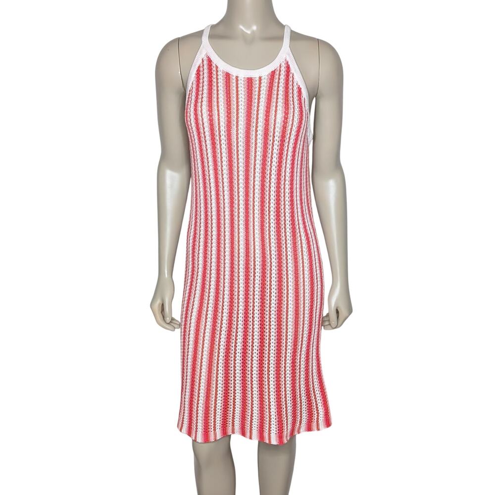 C&C California Sleeveless Crochet Beach Cover Up L Striped Y2K Boho Chic Coastal